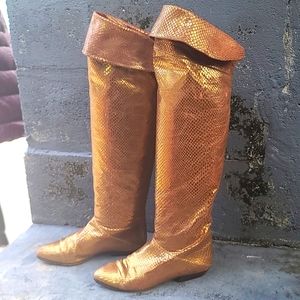Ital Amoda bronze leather snake over the knee boots. Sz 36/6. Made in Italy